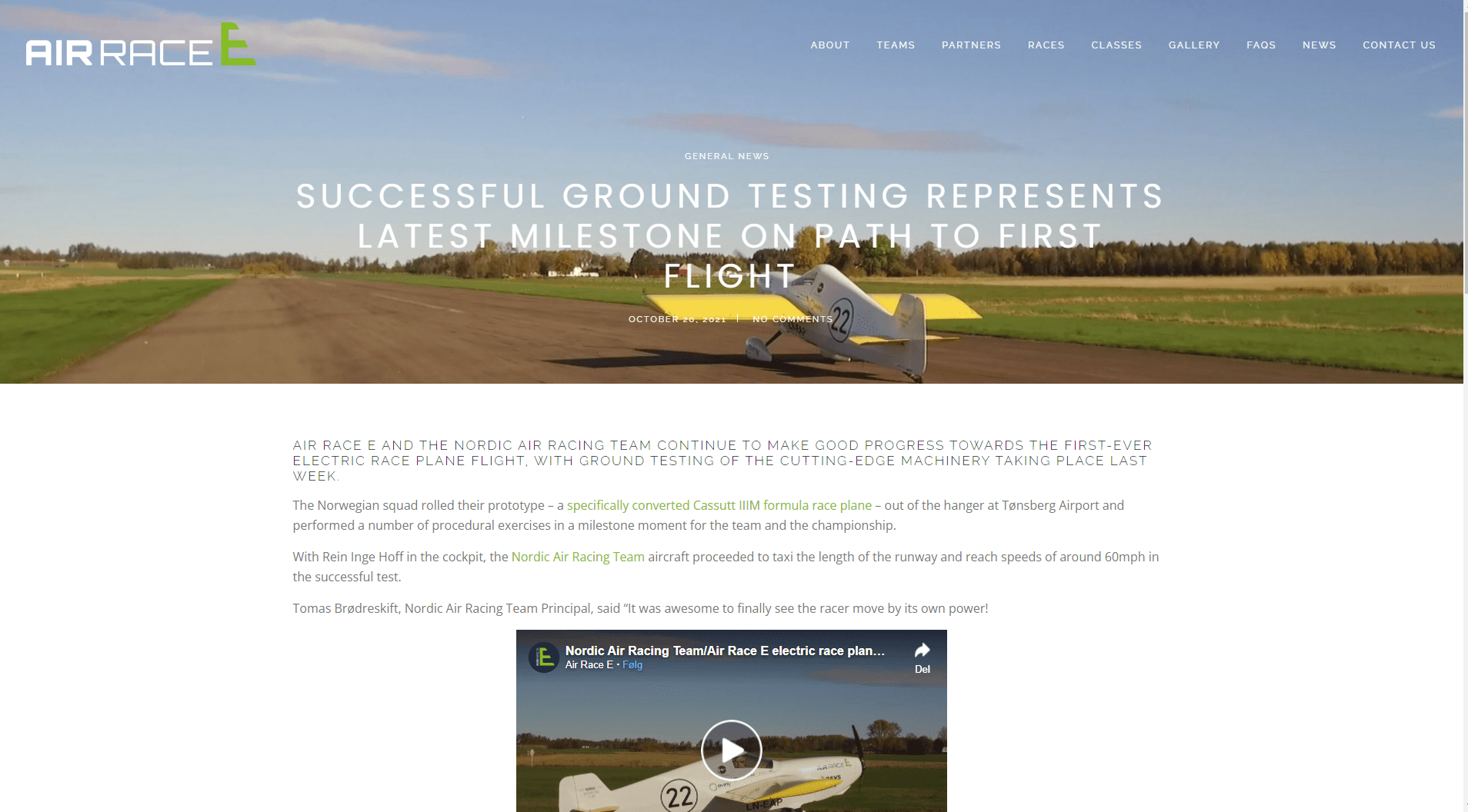 Nordic Air Racing Team article from Air Race E